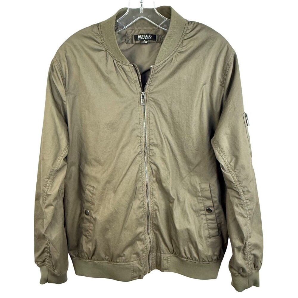 Buffalo David Bitton Khaki Green Bomber Jacket Size L Womens Lightweight Zip-Up